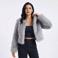 Women's Fuzzy Faux-Fur Cropped Jacket in Grey - view 1