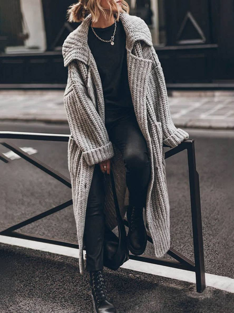Women's Chunky-Knit Longline Oversized Cardigan in Grey - view 1