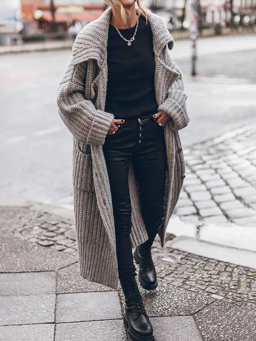 Women's Chunky-Knit Longline Oversized Cardigan in Grey - view 2