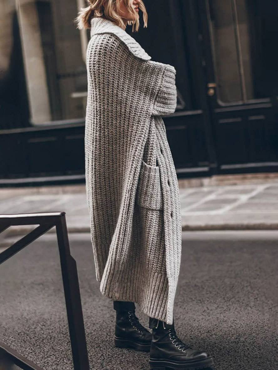Women's Chunky-Knit Longline Oversized Cardigan in Grey - view 3