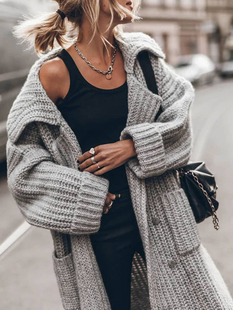 Women's Chunky-Knit Longline Oversized Cardigan in Grey - view 4
