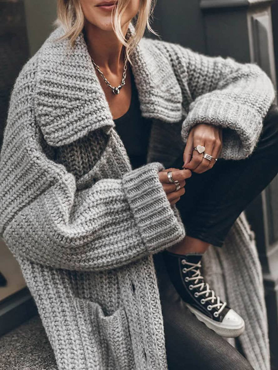 Women's Chunky-Knit Longline Oversized Cardigan in Grey - view 5