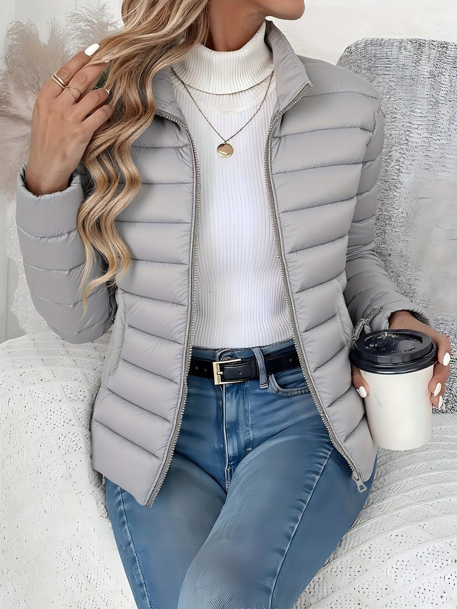 Women's Lightweight Slim-Fit Quilted Puffer Jacket in Gray - view 4
