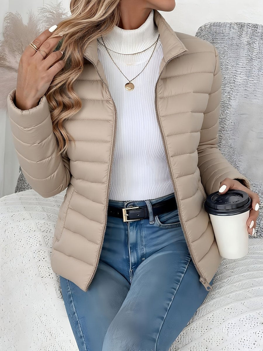 Women's Lightweight Slim-Fit Quilted Puffer Jacket in Khaki - view 5