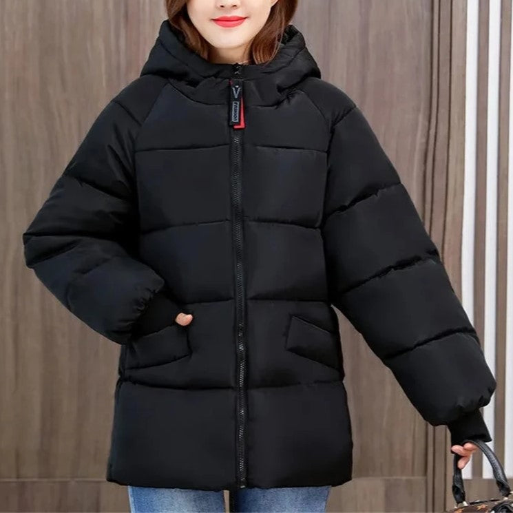 Women's Oversized Hooded Padded Parka with Pockets in Black - view 2