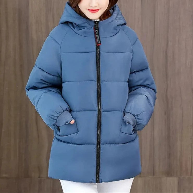 Women's Oversized Hooded Padded Parka with Pockets in Blue - view 3