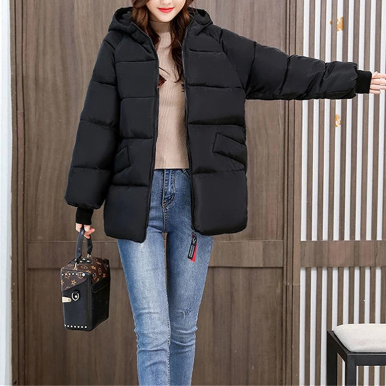 Women's Oversized Hooded Padded Parka with Pockets in Black - view 5