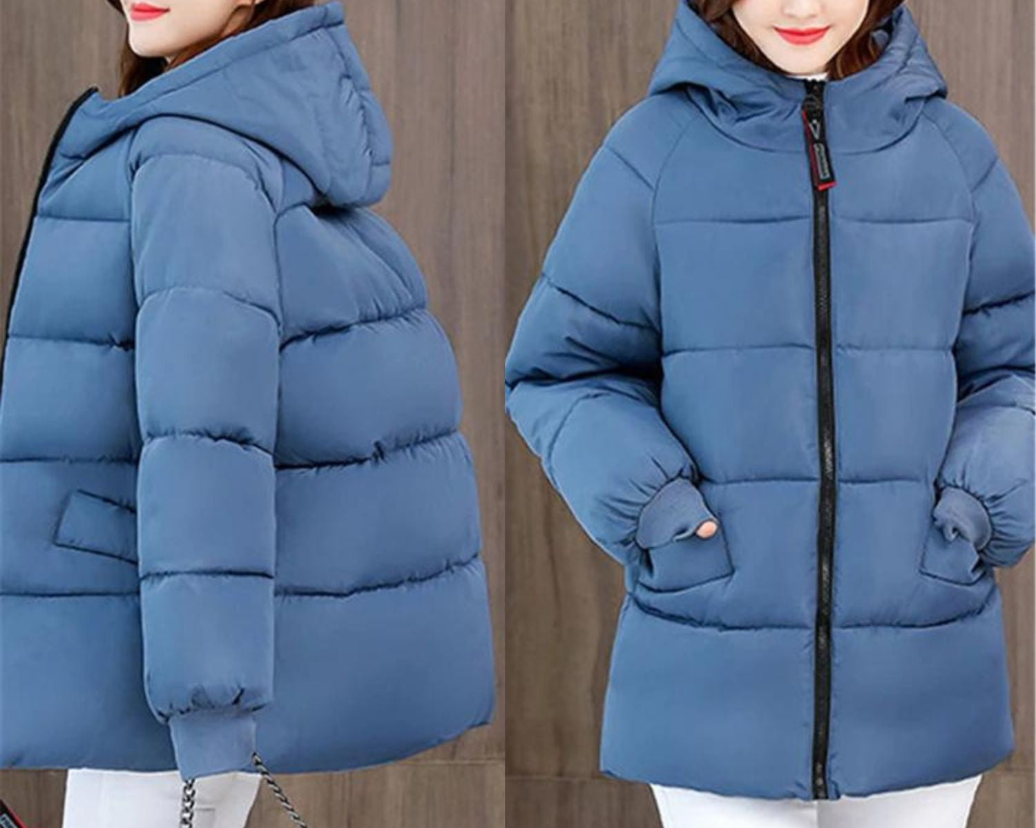 Women's Oversized Hooded Padded Parka with Pockets in Blue - view 6