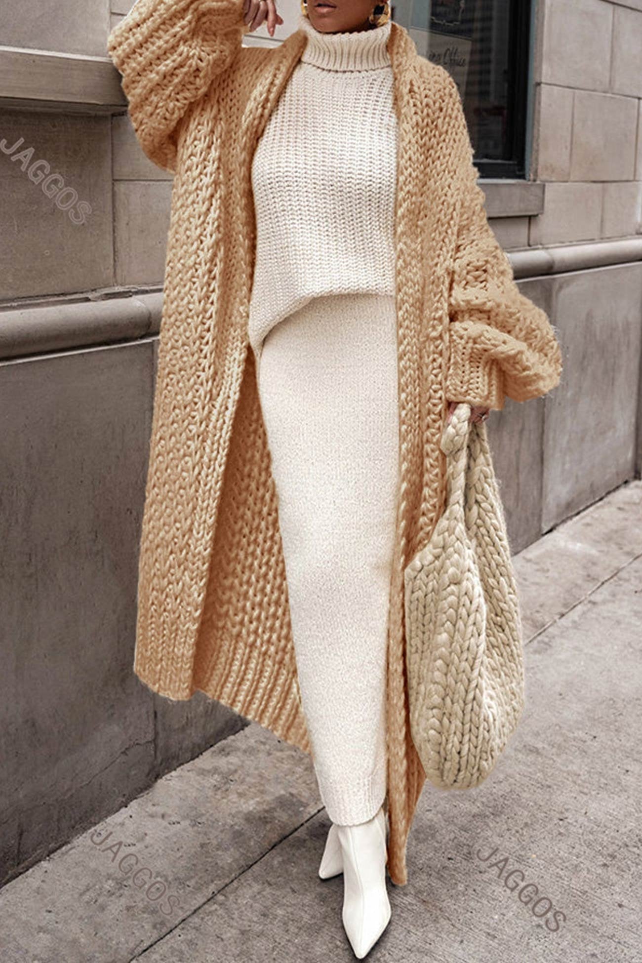 Women's Chunky-Knit Longline Cardigan with Pockets in Brown - view 6