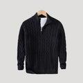 Men's Cable-Knit Full-Zip Cardigan with Stand Collar in Black - view 3