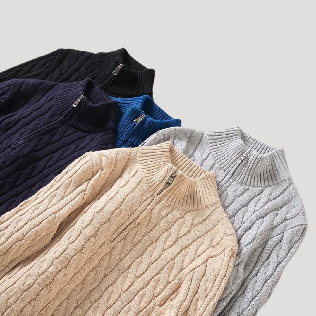 Men's Cable-Knit Full-Zip Cardigan with Stand Collar - view 8