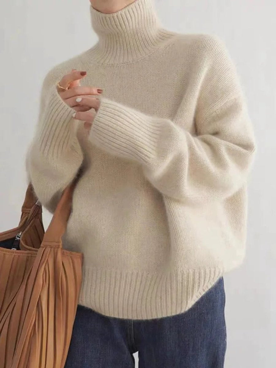 Women's Relaxed-Fit Turtleneck Sweater in Beige - view 1