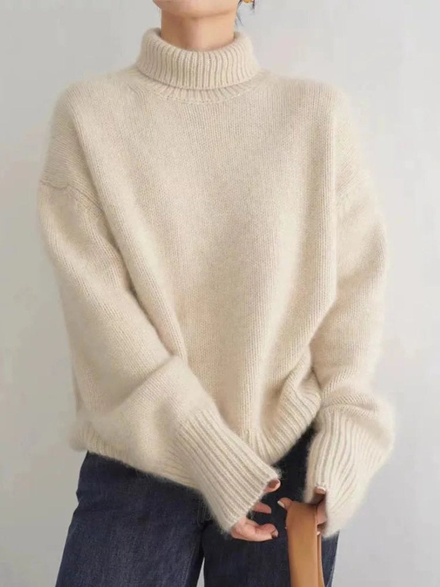 Women's Relaxed-Fit Turtleneck Sweater in Beige - view 2