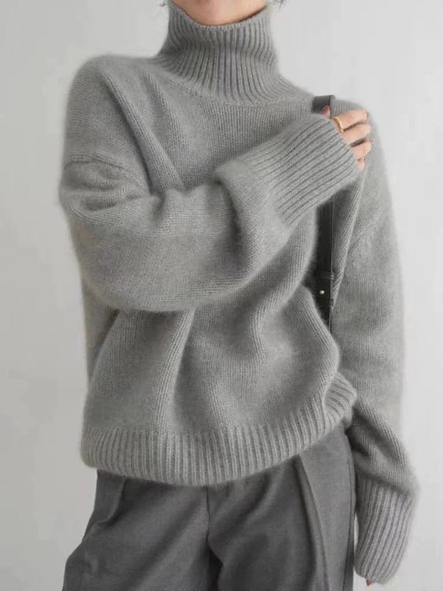 Women's Relaxed-Fit Turtleneck Sweater in Gray - view 3
