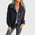 Women's Fleece-Lined Hooded Button-Front Coat in Black - view 1