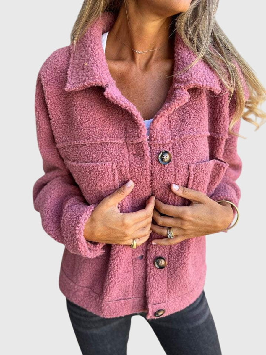 Women's Fleece-Lined Hooded Button-Front Coat in Pink - view 3