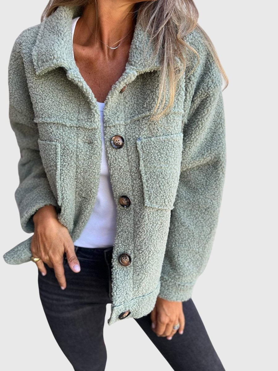 Women's Fleece-Lined Hooded Button-Front Coat in Green - view 4