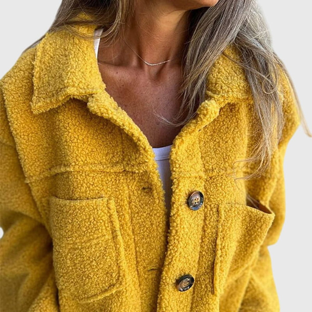 Women's Fleece-Lined Hooded Button-Front Coat in Yellow - view 6