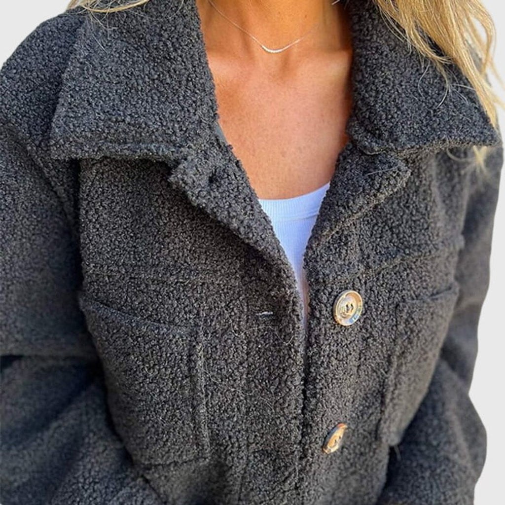 Women's Fleece-Lined Hooded Button-Front Coat in Black - view 7