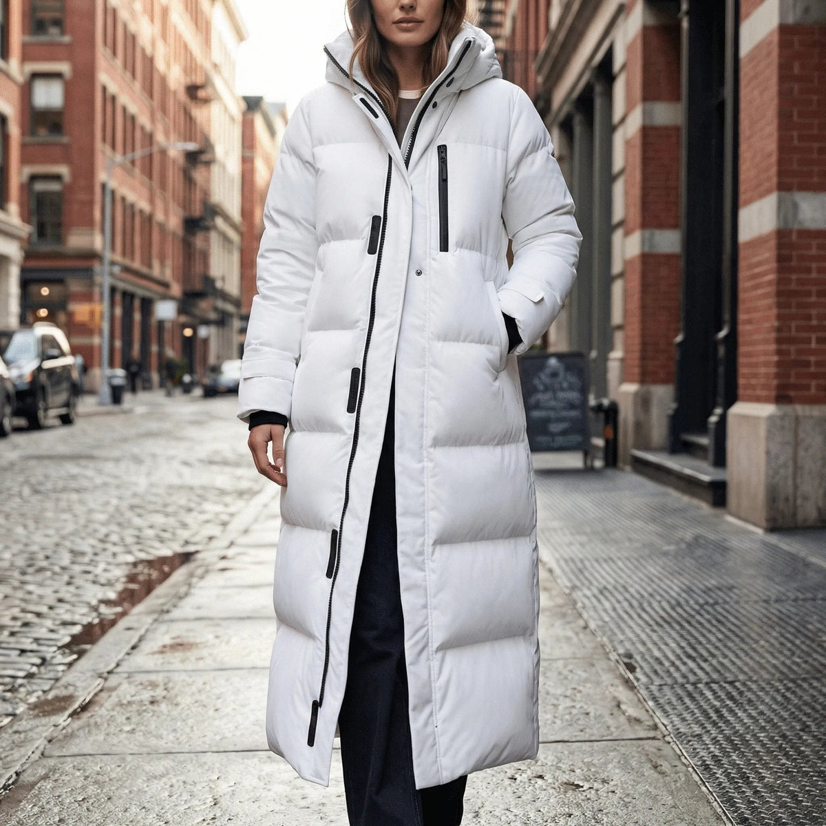 Women's Quilted Hooded Longline Padded Coat in White - view 1