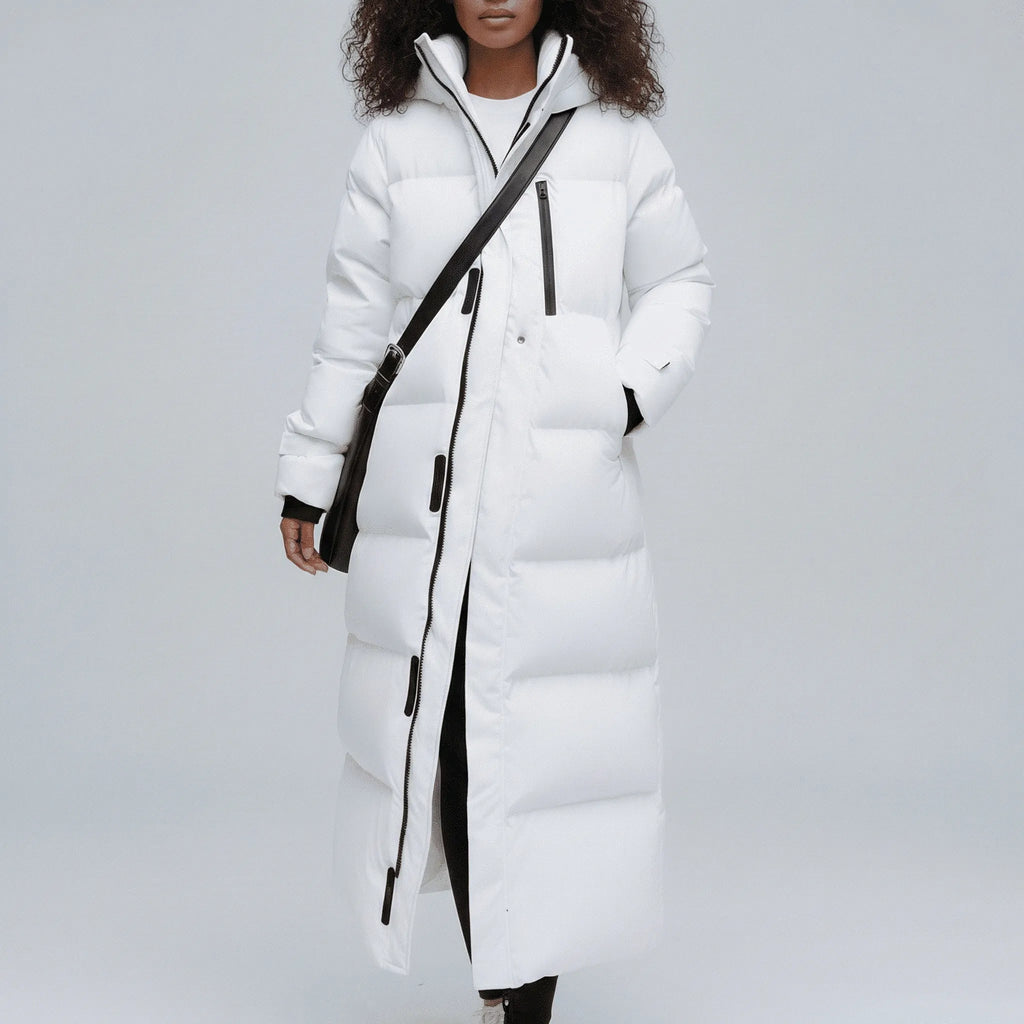 Women's Quilted Hooded Longline Padded Coat in White - view 2