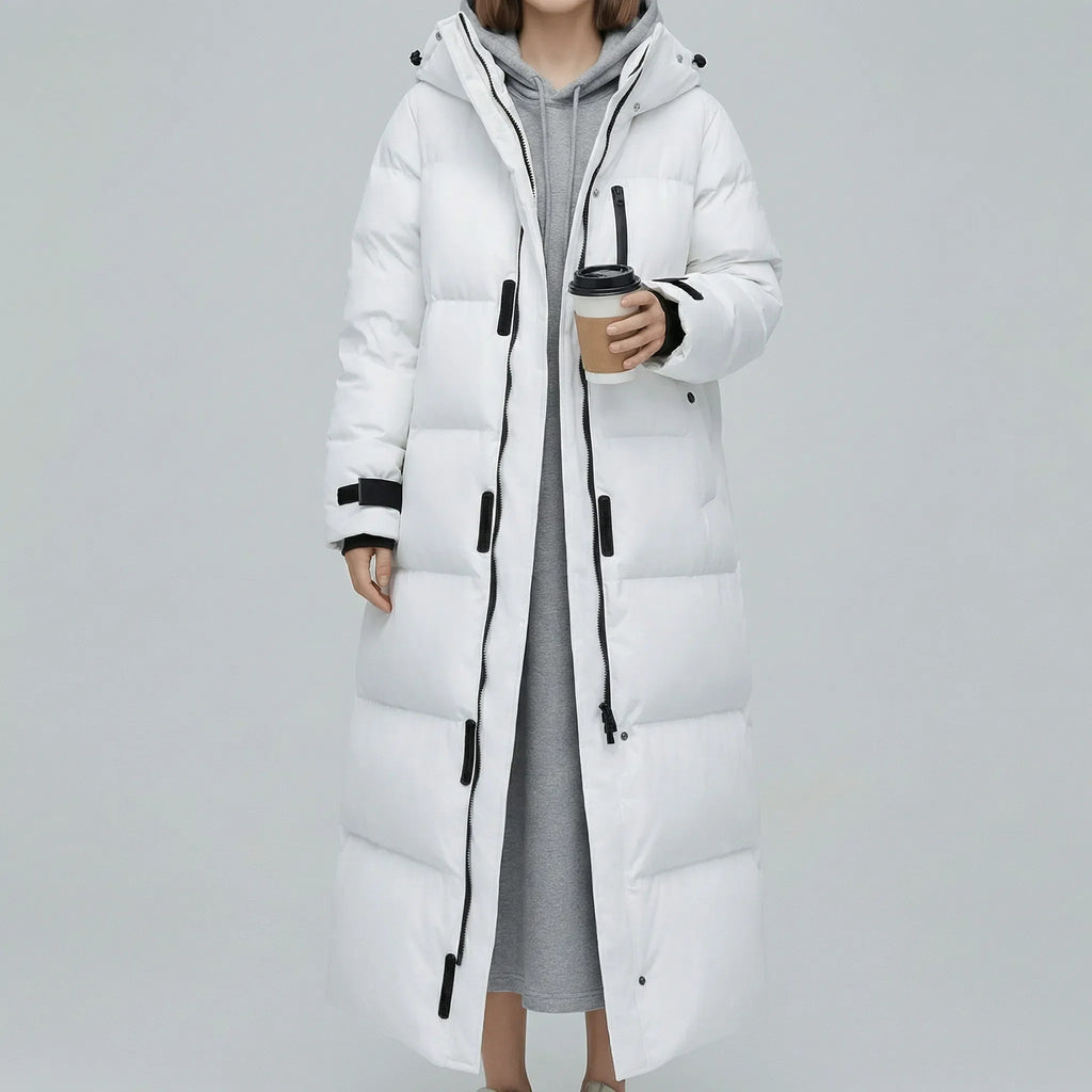 Women's Quilted Hooded Longline Padded Coat in White - view 5