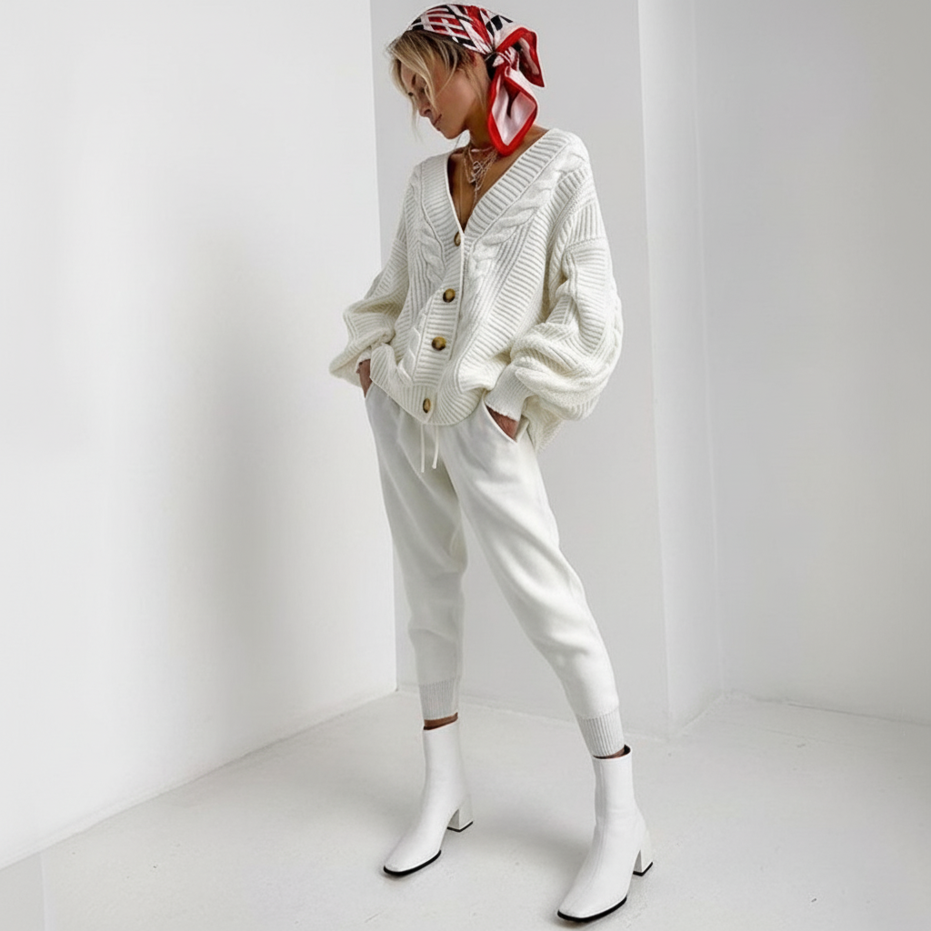 Women's Cable-Knit Ribbed Button-Front Cardigan in White - view 7