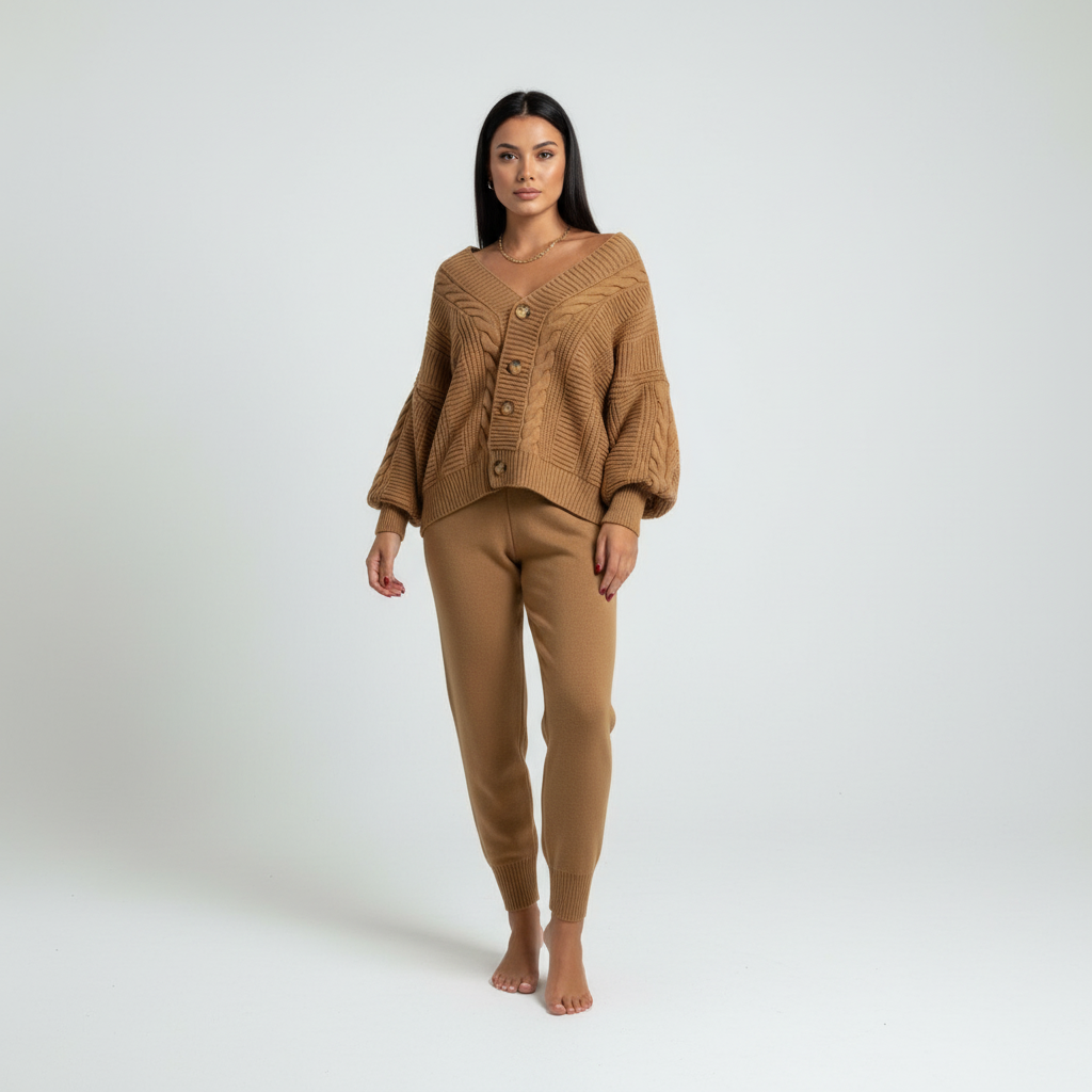 Women's Cable-Knit Ribbed Button-Front Cardigan in Brown - view 8