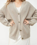 Women's Ribbed Button-Front Cardigan in Beige - view 1