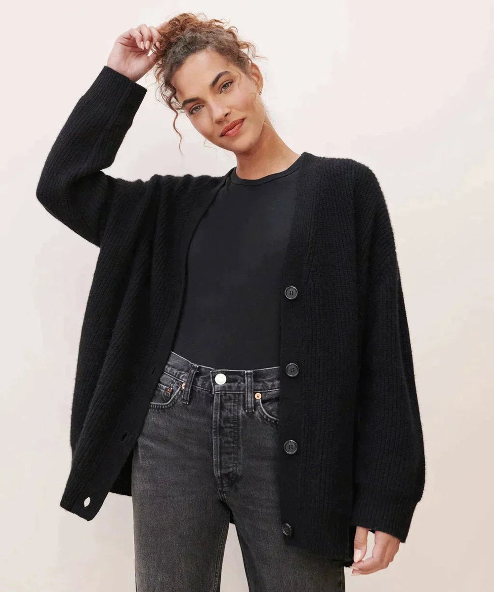 Women's Ribbed Button-Front Cardigan in Black - view 7