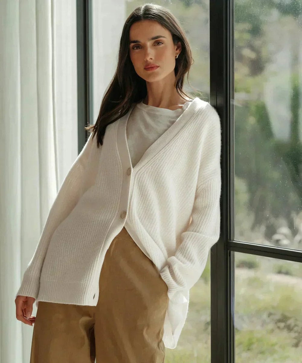 Women's Ribbed Button-Front Cardigan in White - view 8