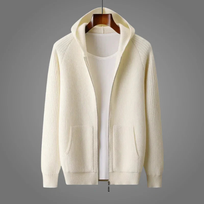 Men's Hooded Full-Zip Sweater with Side Pockets in White - view 1
