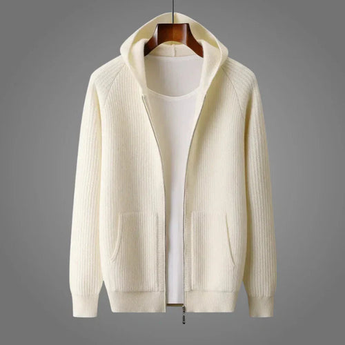 Men's Hooded Full-Zip Sweater with Side Pockets in White - view 1