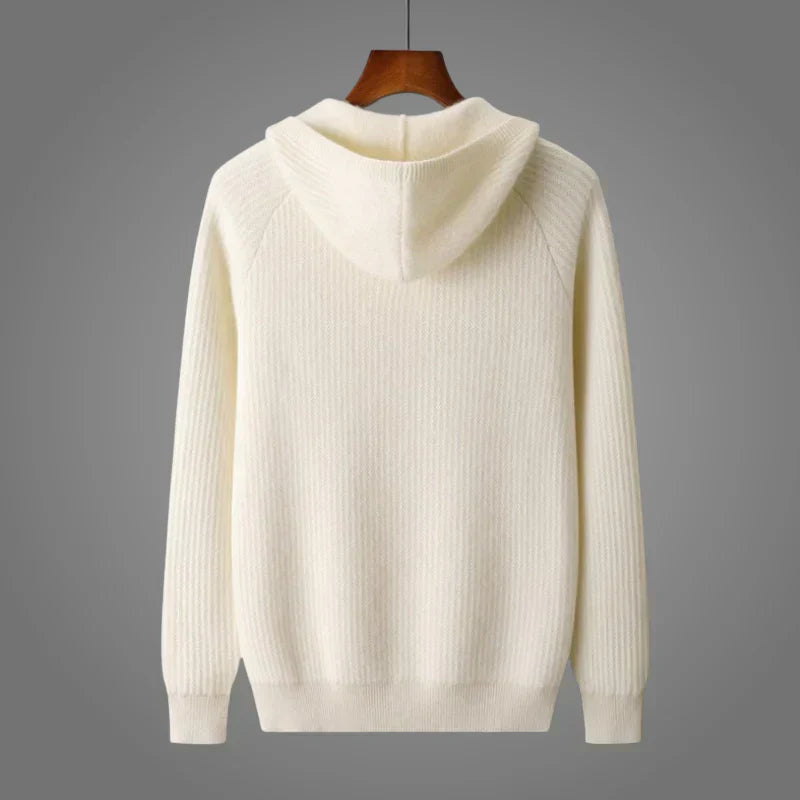 Men's Hooded Full-Zip Sweater with Side Pockets in White - view 4