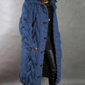 Women's Cable-Knit Oversized Turtleneck Hooded Cardigan in Blue - view 1
