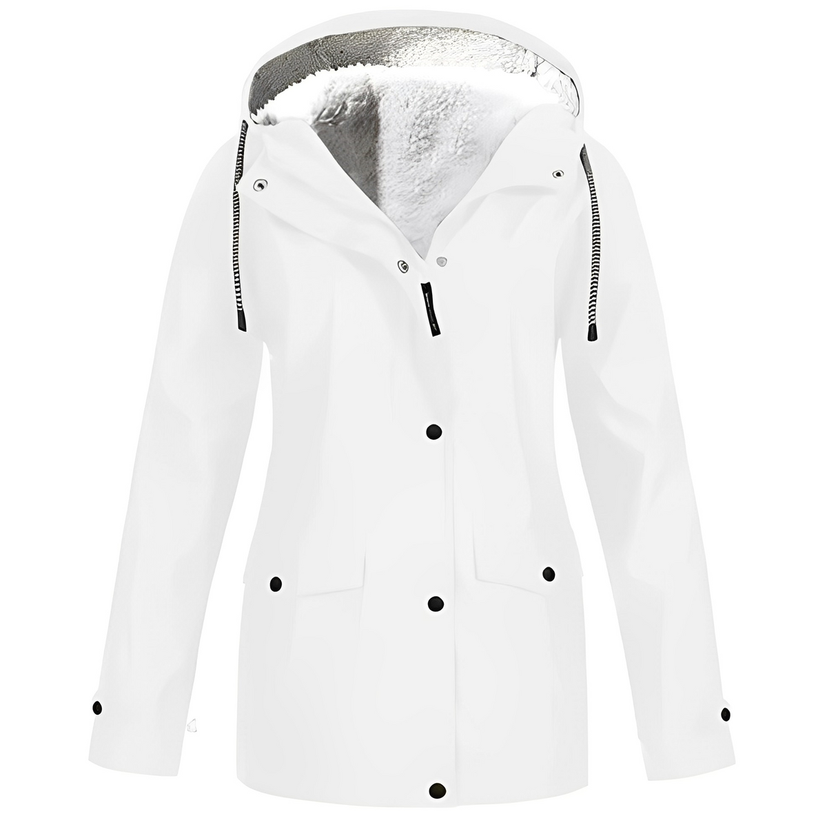 Women's Fleece-Lined Hooded Rain Jacket in White - view 2