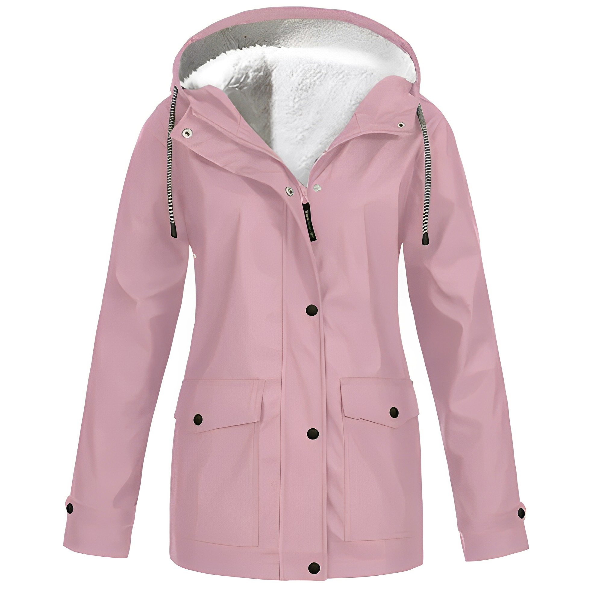 Women's Fleece-Lined Hooded Rain Jacket in Pink - view 4