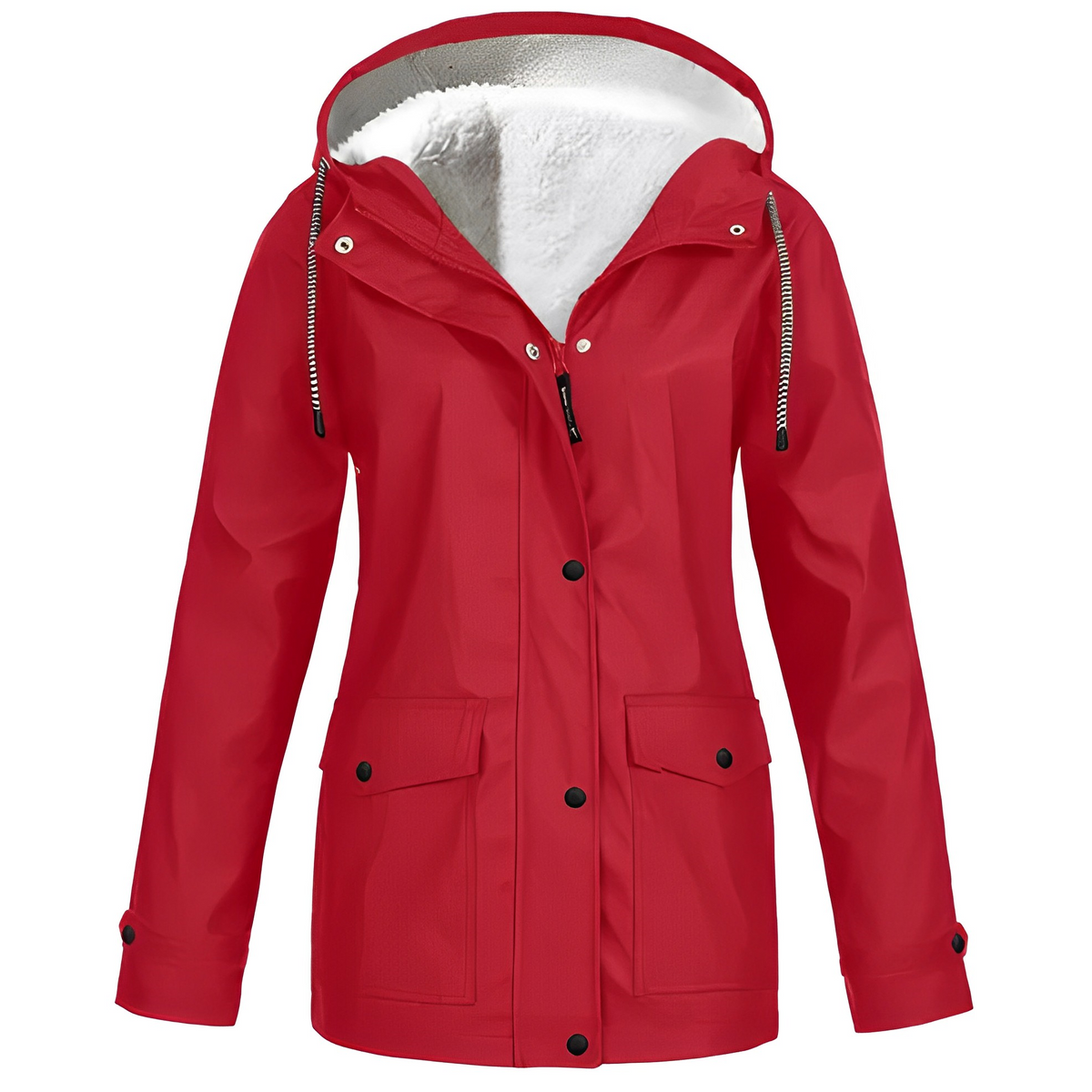 Women's Fleece-Lined Hooded Rain Jacket in Red - view 5