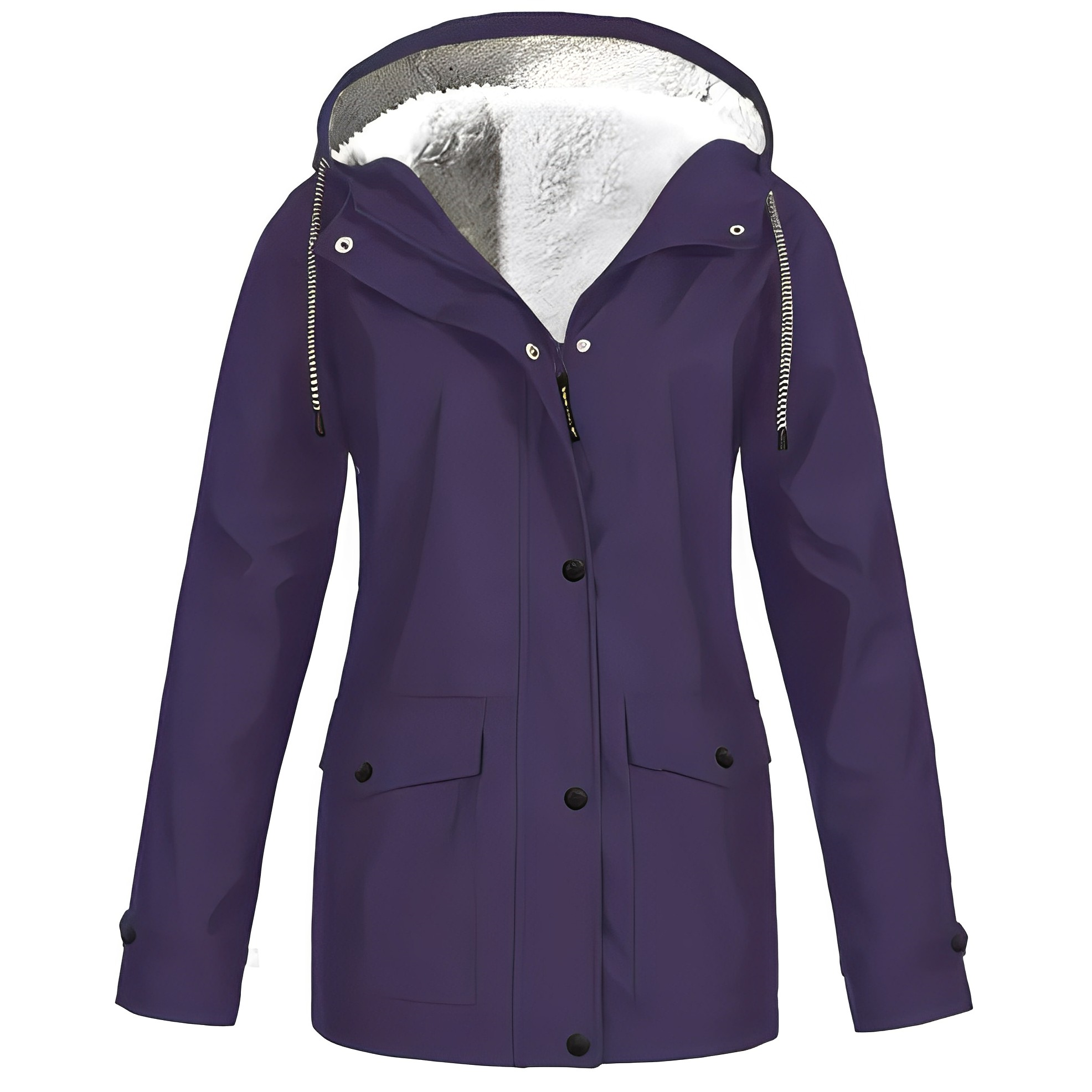 Women's Fleece-Lined Hooded Rain Jacket in Purple - view 6