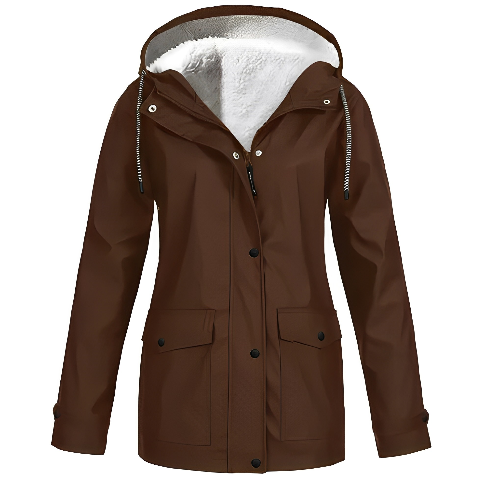 Women's Fleece-Lined Hooded Rain Jacket in Brown - view 7