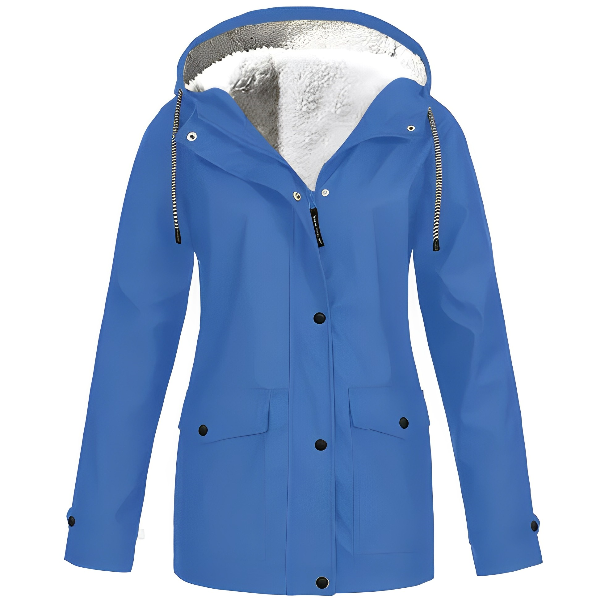 Women's Fleece-Lined Hooded Rain Jacket in Blue - view 8