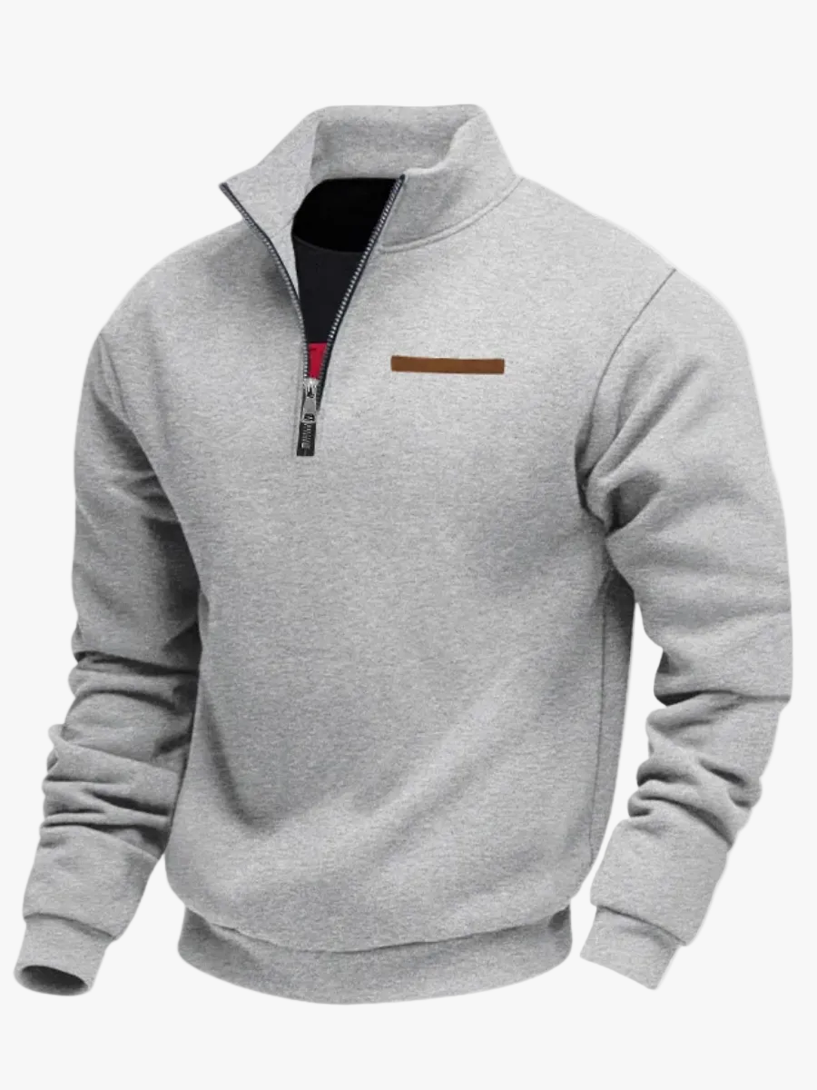 Men's Fleece-Lined Quarter-Zip Pullover Sweater in Gray - view 1