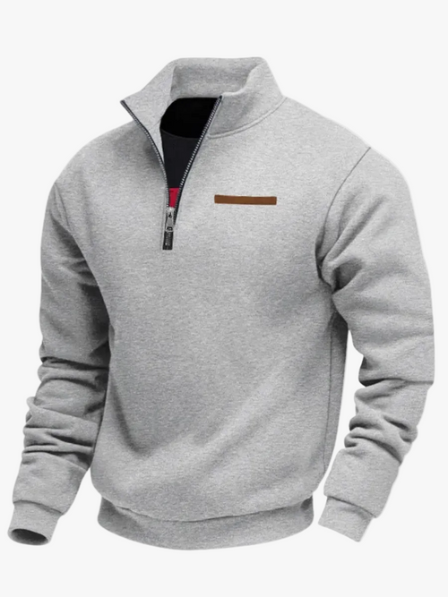 Men's Fleece-Lined Quarter-Zip Pullover Sweater in Gray - view 1