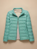 Women's Lightweight Packable Quilted Hooded Coat in Turquoise Hood - view 1
