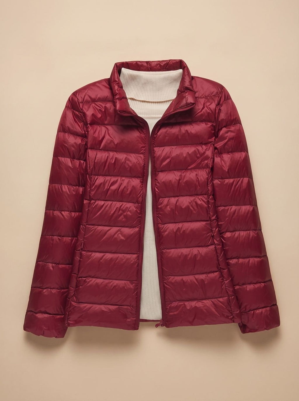 Women's Lightweight Packable Quilted Hooded Coat in Red Hood - view 8