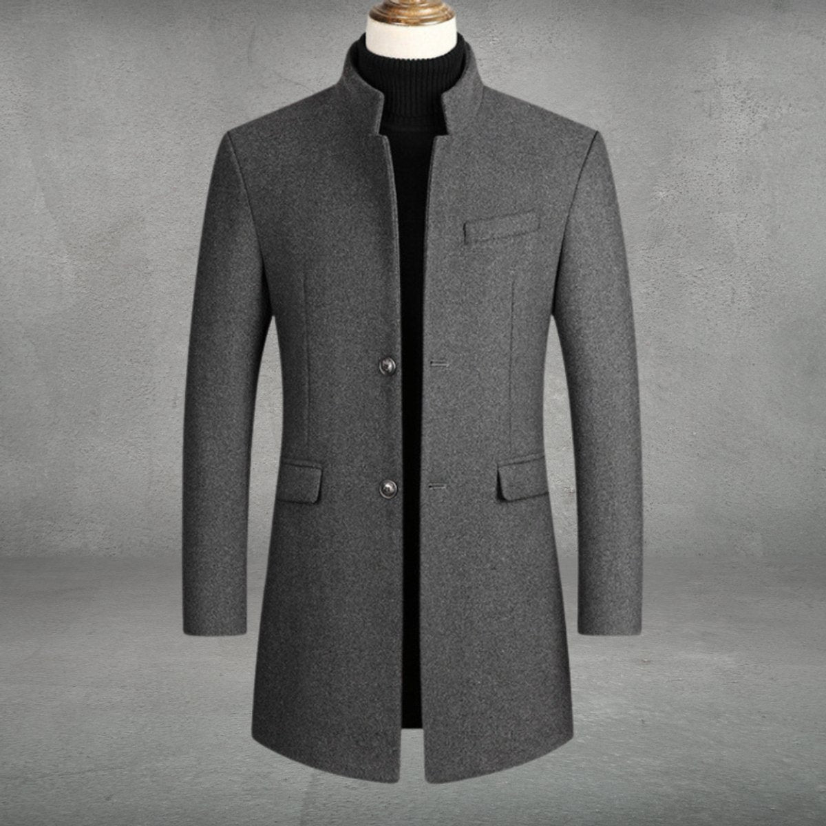Men's Button-Front Overcoat with Chest Pocket in Gray - view 1