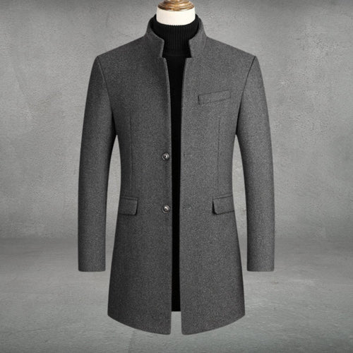Men's Button-Front Overcoat with Chest Pocket in Gray - view 1