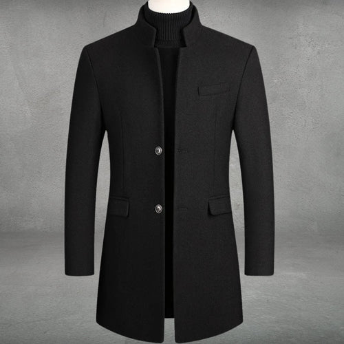 Men's Button-Front Overcoat with Chest Pocket in Black - view 2