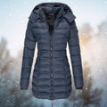 Women's Longline Quilted Hooded Zip-Up Puffer Coat in Navy Blue - view 1