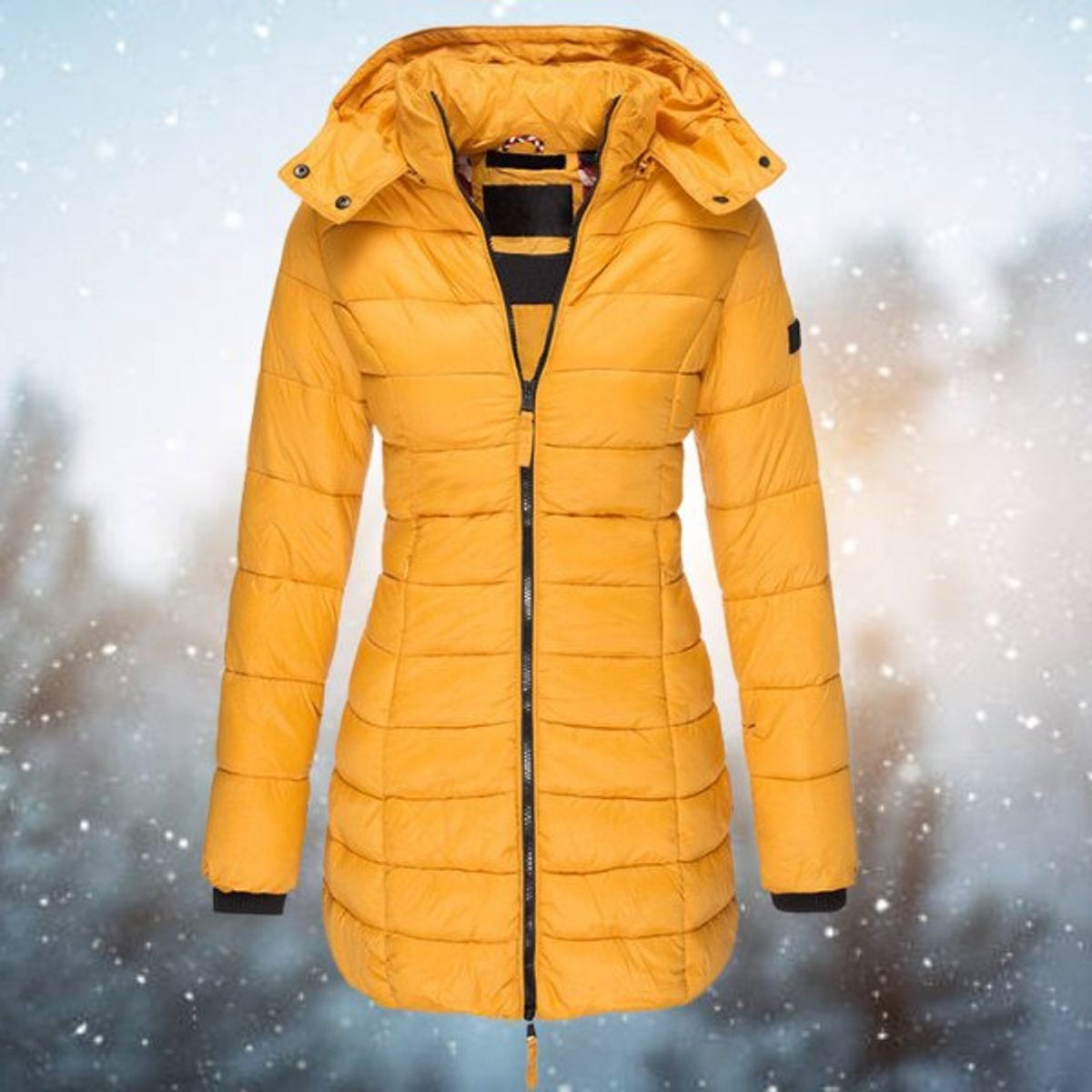 Women's Longline Quilted Hooded Zip-Up Puffer Coat in Yellow - view 2